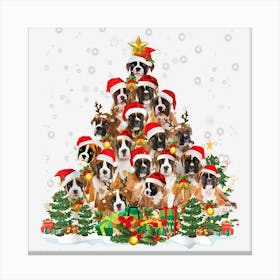 Boxer Dog Christmas Tree Santa Hat Pajama Ugly Sweater Canvas Print