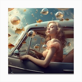 Girl In A Car Canvas Print