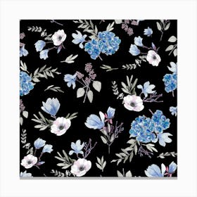 Geranium Flowers Black Blue Canvas Print