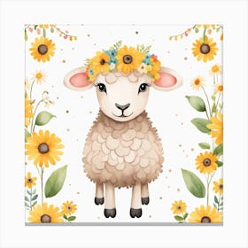 Floral Baby Sheep Nursery Illustration (23) Canvas Print
