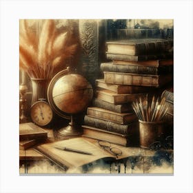 Old Books And Bookshelves Canvas Print