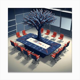 Conference Room With Pixel Art Tree Growing From Table Canvas Print