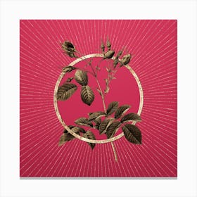 Gold Crimson Evrat's Rose Glitter Ring Botanical Art on Viva Magenta Canvas Print