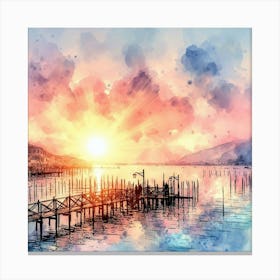 Watercolor Of A Pier Canvas Print