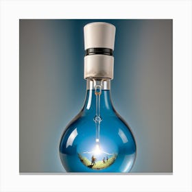 green in Blue Light Bulb Canvas Print