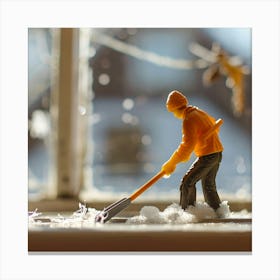 Snowman With Shovel Canvas Print