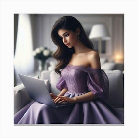 Beautiful Woman Using Laptop 3 Canvas Print