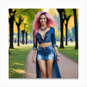 Beautiful Young Woman With Pink Hair Canvas Print
