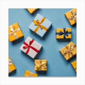 Gift Boxes On Blue Background Canvas Print