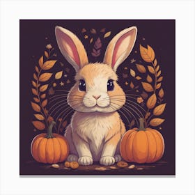 Cute Bunny With Pumpkins Canvas Print