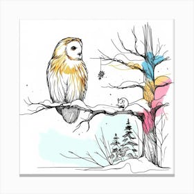 Owl on Tree in Minimal Line Drawing - Wild Bird Artwork 107 Canvas Print