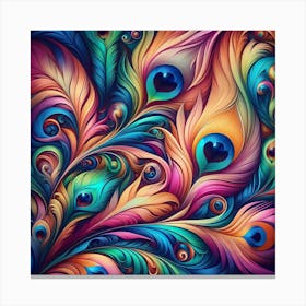 Colorful Peacock Feathers, Abstract 2 Canvas Print