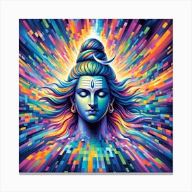 "Cosmic Shiva" is a visually stunning piece that radiates the powerful energy of Lord Shiva, the cosmic dancer and destroyer of evil, set against a backdrop of vibrant digital pixels that explode in a spectrum of colors. This modern portrayal intertwines the ancient with the digital age, symbolizing the destruction of the universe's imperfections and the creation of a new cosmic order. It's an ideal choice for those who seek art with a deep spiritual meaning as well as a touch of contemporary flair. This piece will not just adorn a wall but will also imbue the space with dynamism and the spirit of transformation. Embrace the fusion of tradition and modernity with "Cosmic Shiva" and let it inspire a sense of awe and reverence in your surroundings. Canvas Print