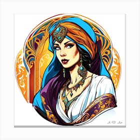 Arabian Beauty In a Ornamental And Colorful Illustration Canvas Print