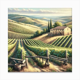 Tuscan Vineyard Vintage AI Canvas Print