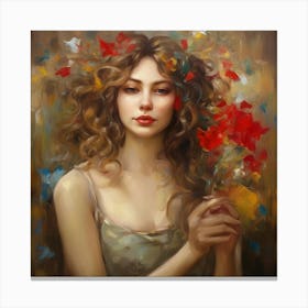 Girl With Flowers Canvas Print