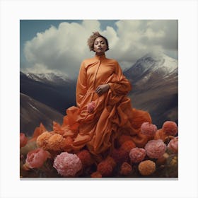 Woman In An Orange Dress Canvas Print