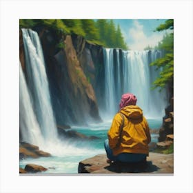 Woman Watching A Waterfall Canvas Print