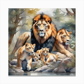 Original Watercolor Masterpiece Depicting Majestic Lions Fierce Tigers And Roguish Bears Imaginat 483435500 (1) Canvas Print