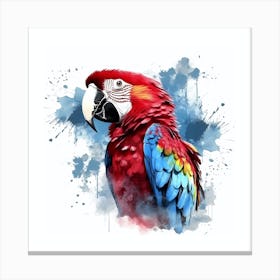 Red And Blue Macaw With Ink Splash Effect Canvas Print