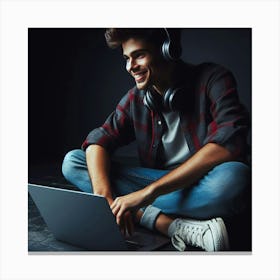 Young Man Listening To Music 2 Canvas Print