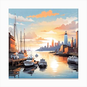 Sunset At The Harbor Canvas Print