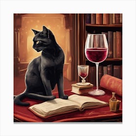 Wine For One Cat Leisurely 1 Canvas Print