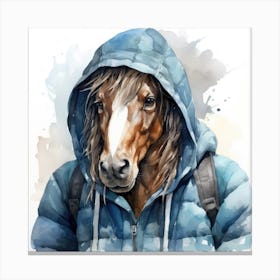 Watercolour Cartoon Horse In A Hoodie 3 Canvas Print