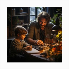 Father And Son Working At The Computer Canvas Print