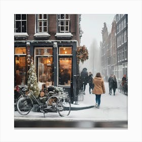 Amsterdam Chavez, winter, christmas snowfall.Winter In Amsterdam 2 Canvas Print