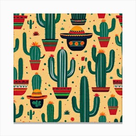 Mexican Cactus Pattern 14 Canvas Print