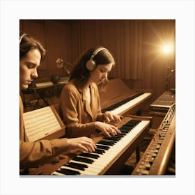 Two People Playing Keyboards Canvas Print