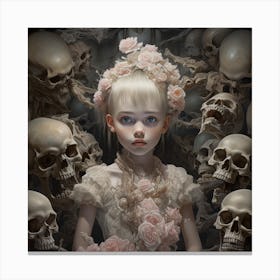 Little Girl With Skulls 2 Canvas Print