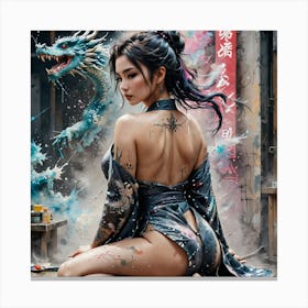 Asian Girl With Dragon Canvas Print