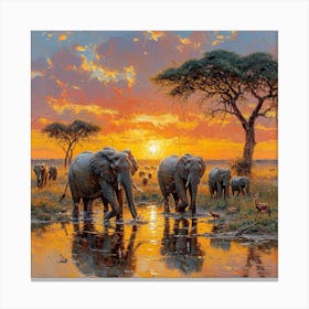 Sunset Elephants 2 Canvas Print