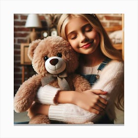 Little Girl Hugging Teddy Bear 3 Canvas Print