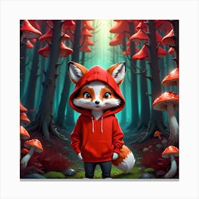 Cartoon Fox in a Mushroom Forest Canvas Print