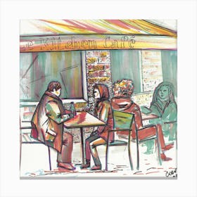 Lyon Street Cafe Talks Square Canvas Print