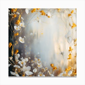 Golden Flowers In A Frame Canvas Print