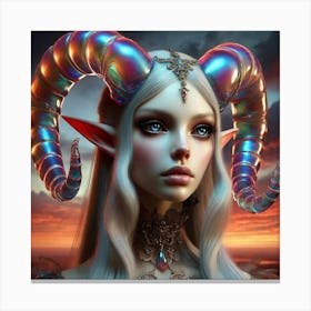 Elven Girl With Horns 9 Canvas Print