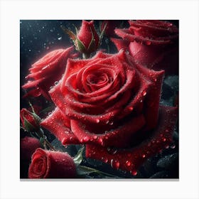 Red Roses In The Rain 3 Canvas Print