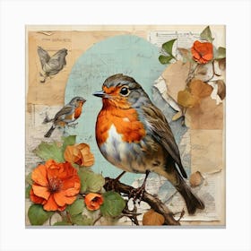 Bird Painting Collage European Robin 3 Art Print 0 Canvas Print