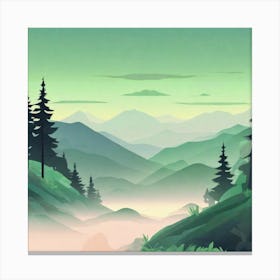 Misty mountains background in green tone 1 Canvas Print