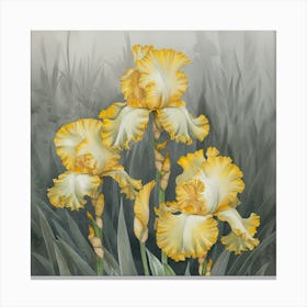 Golden Elegance Intricate Yellow Irises Against A Muted Backdrop (1) Canvas Print