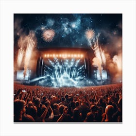 Concert At Night With Fireworks Canvas Print