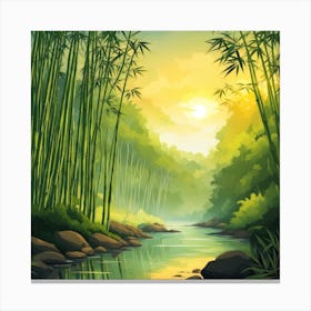 A Stream In A Bamboo Forest At Sun Rise Square Composition 181 Canvas Print