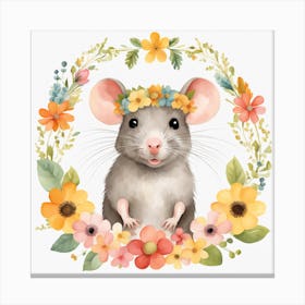 Floral Baby Rat Nursery Illustration (50) Canvas Print