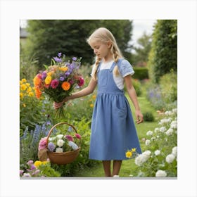 Default Blonde Girl Collecting Flowers From The Garden 0 1 Canvas Print