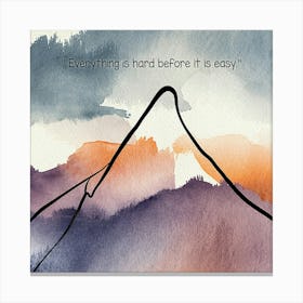 Motivational Watercolor Painting, Mountain Line Art Canvas Print