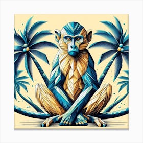 Geometric Art Monkey sits on a palm tree 3 Canvas Print